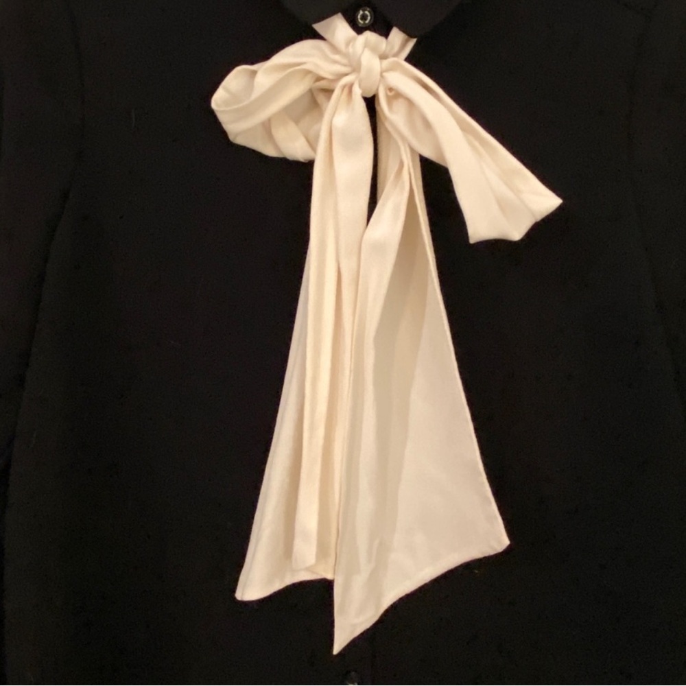 Kate Spade Black Knee Length Shirt Dress s Bow Tie Neck Workwear - Picture 6 of 7